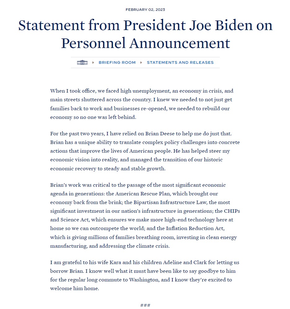 Скриншот с сайта Белого дома