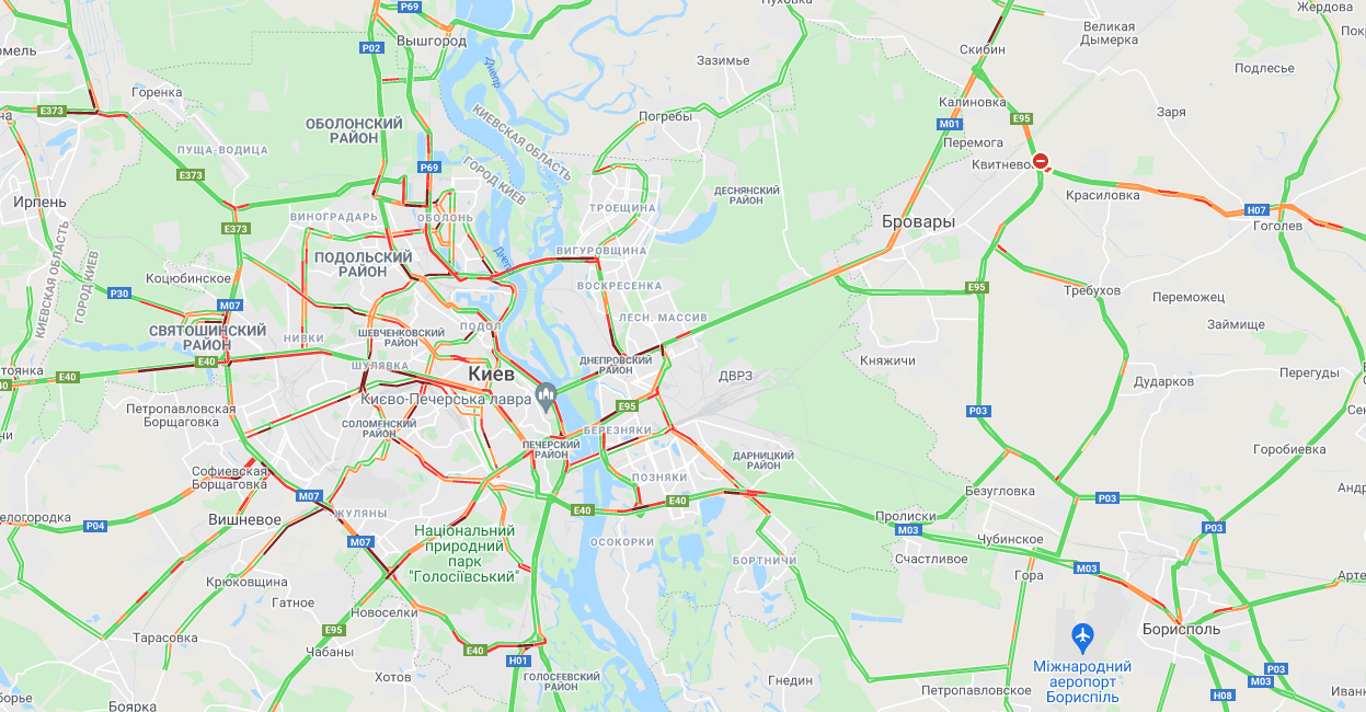 Пробки в Киеве 4 октября. Скриншот гугл-карт