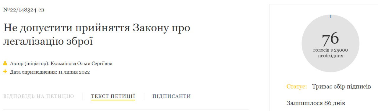 Петиция против легализации оружия в Украине