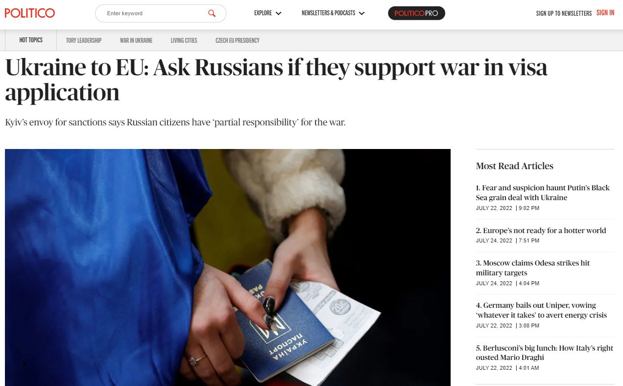 Скриншот с сайта Politico