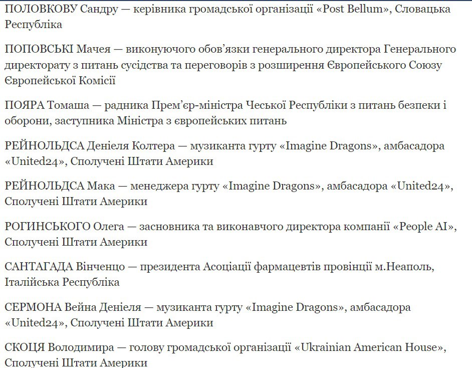 Зеленский наградил иностранцев