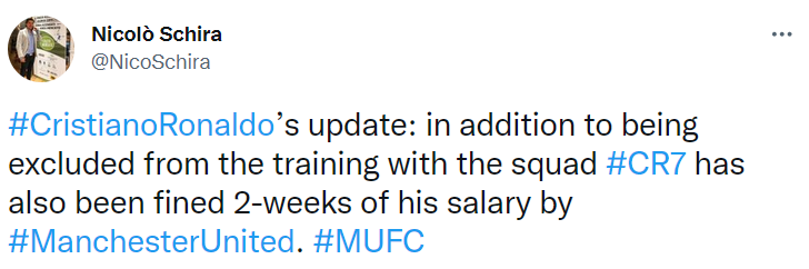 Роналду оштрафовали за отказ выходить на поле