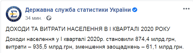 Скриншот из Facebook Госстата