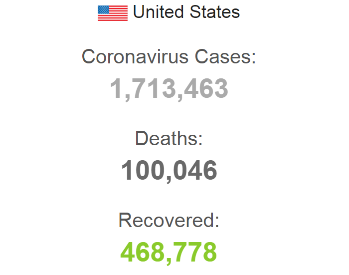 Коронавирус в США. Скриншот: Worldometer&nbsp;