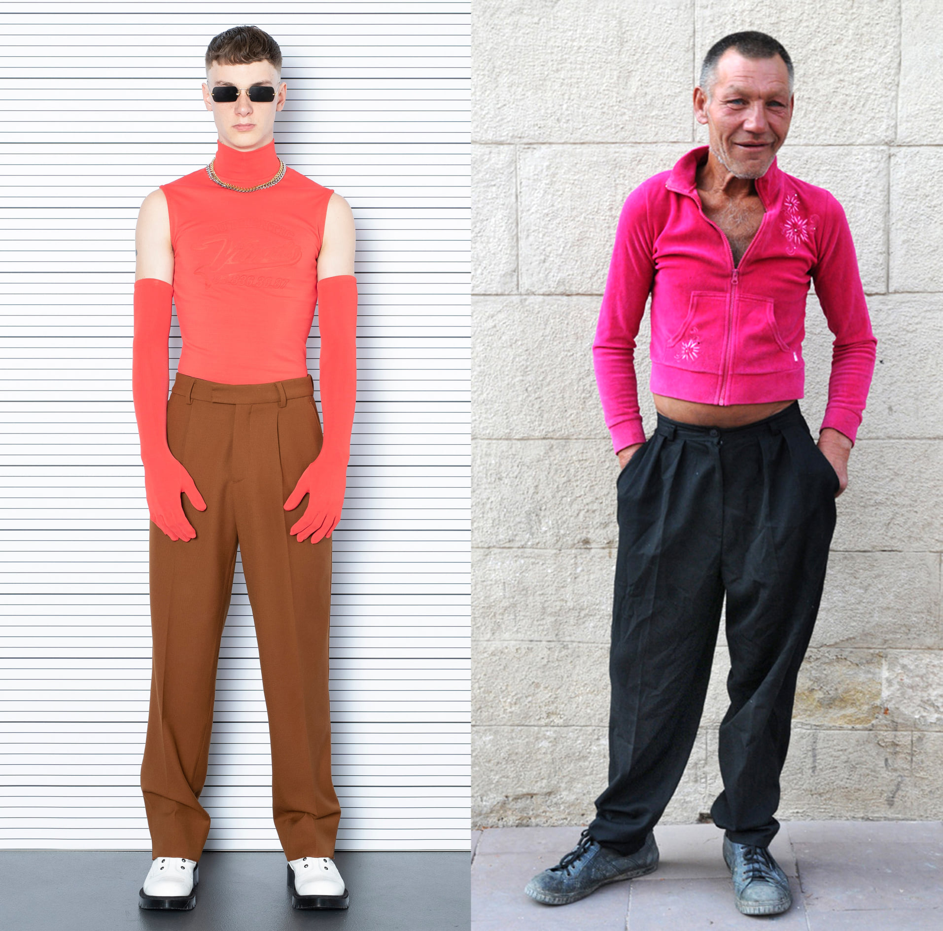 Фотограф обратил внимание на схожесть одежды бомжа и лукбука модного бренда. Скриншот из facebook.com/SlaviksFashion