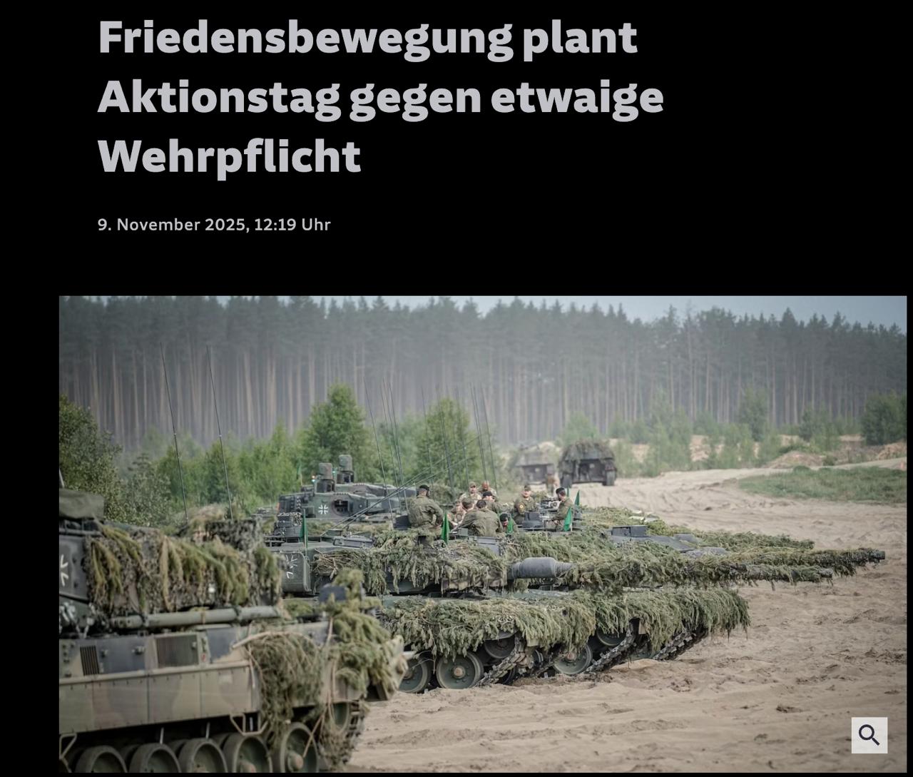 Снимок заголовка на sueddeutsche.de - в ФРГ готовятся митинги против воинской повинности