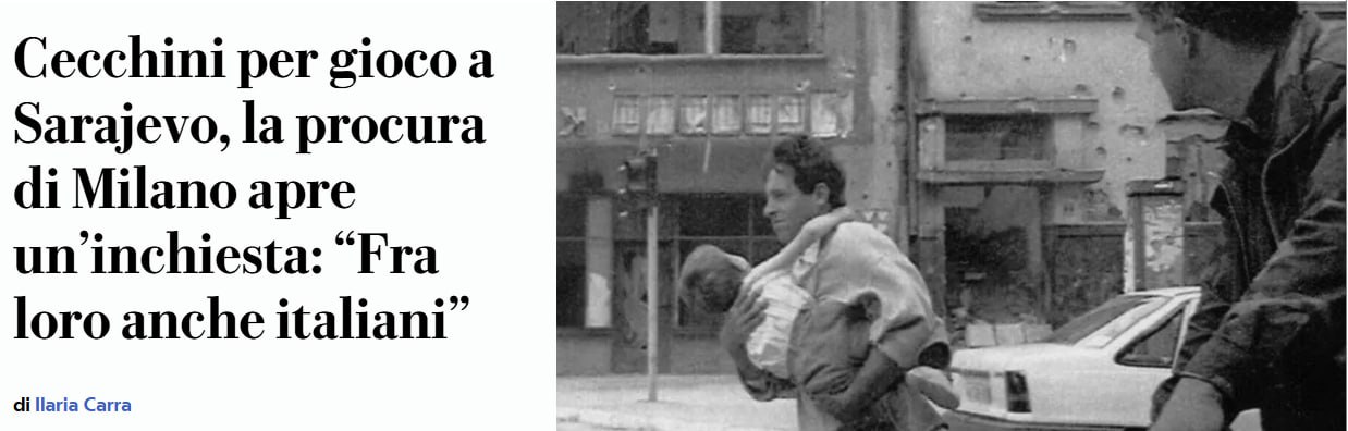 Снимок заголовка на repubblica.it - итальянцы ездили в Сараево убивать мирных жителей