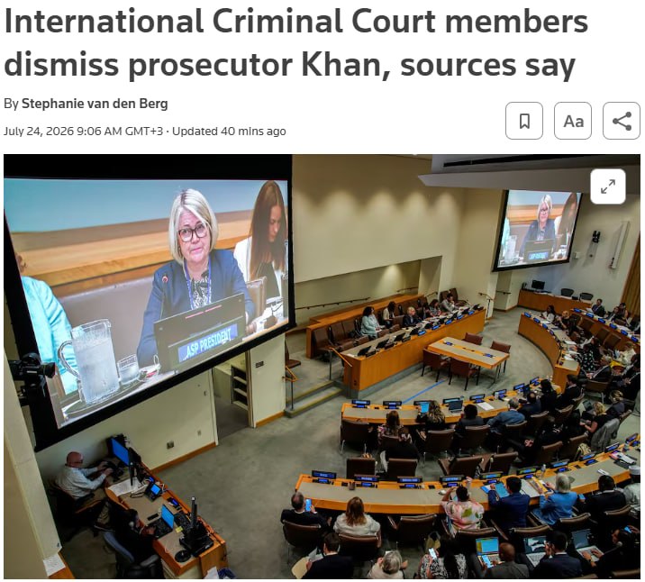 Снимок заголовка на reuters.com – Прокурор МУС Карим Хан уволен из-за обвинений в домогательствах