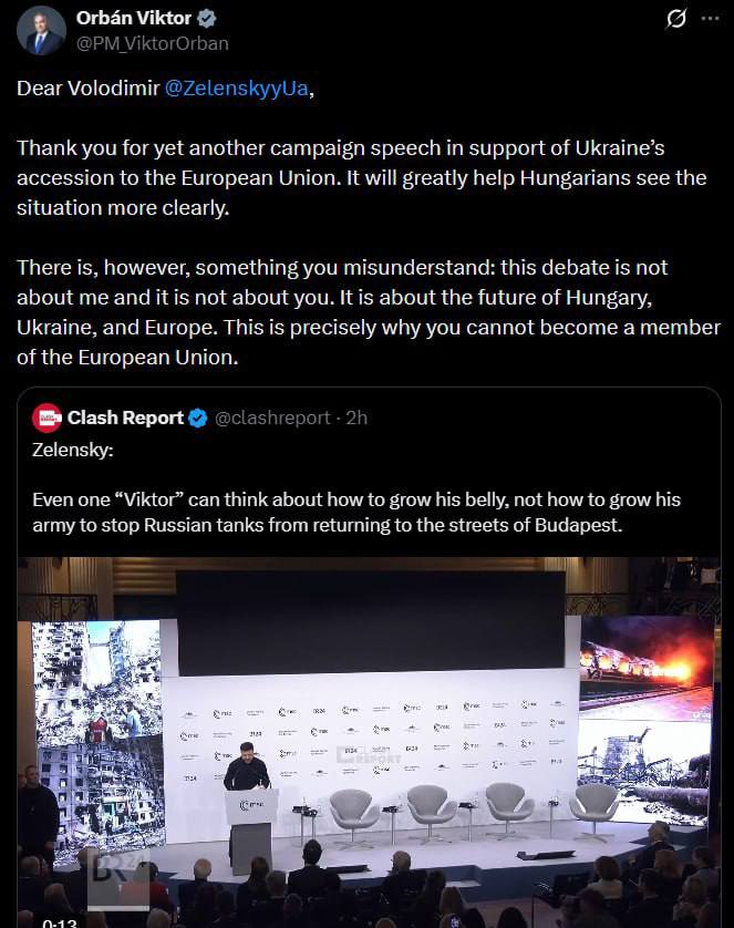 Снимок публикации Орбана в соцсети Х – премьер Венгрии ответил на критику президента Украины