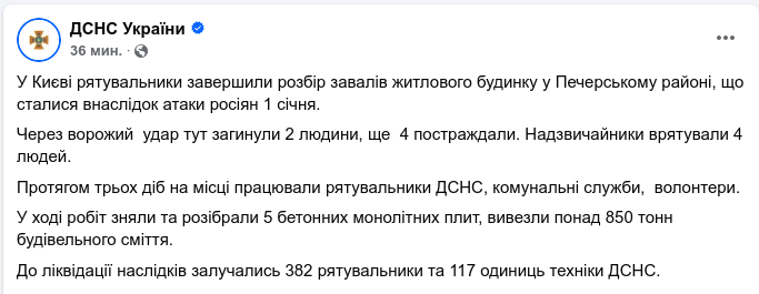 Знімок повідомлення на facebook.com/MNS.GOV.UA/