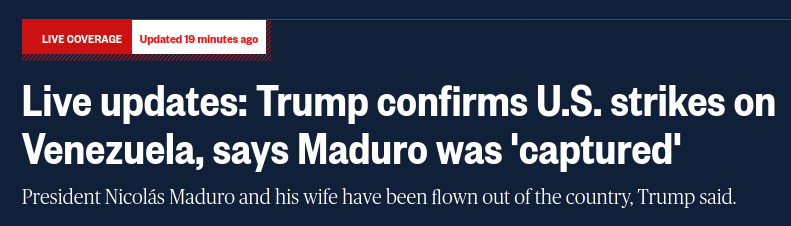 Снимок заголовка на nbcnews.com - Трамп заявил о намерении США контролировать власть в Каракасе и участвовать в нефтедобыче Венесуэлы