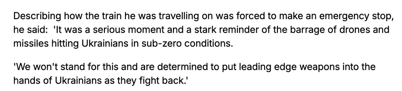 Знімок статті на dailymail.co.uk – про візит міністра оборони в Україну