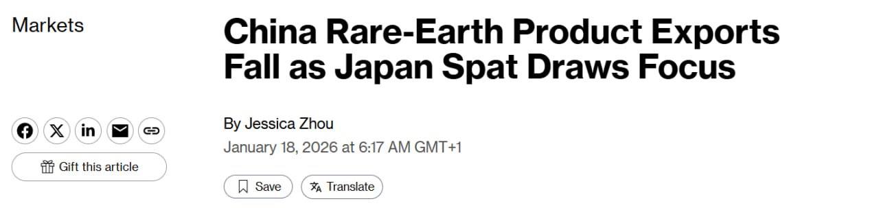 Знімок заголовка на bloomberg.com - Китай скорочує експорт рідкісноземельних металів